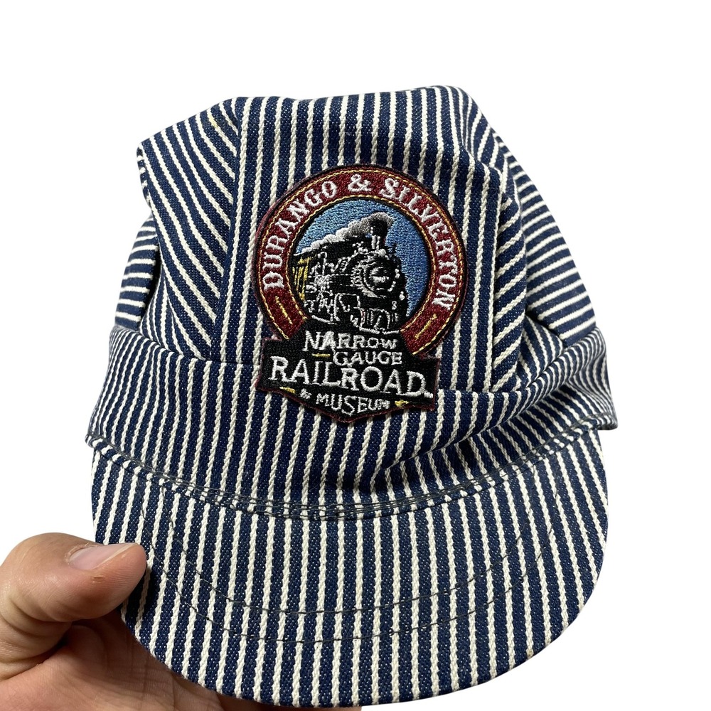 Durango & Silverton Railroad Hat Army Cap Fitted One Size Youth Blue Striped VTG